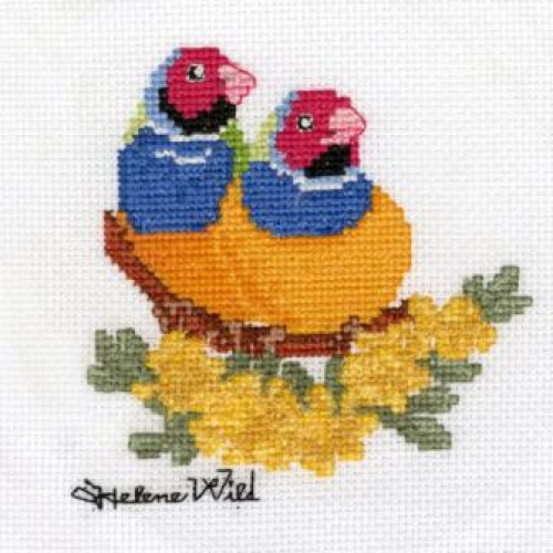 Gouldian Pair cross stitch kit by Helene Wild